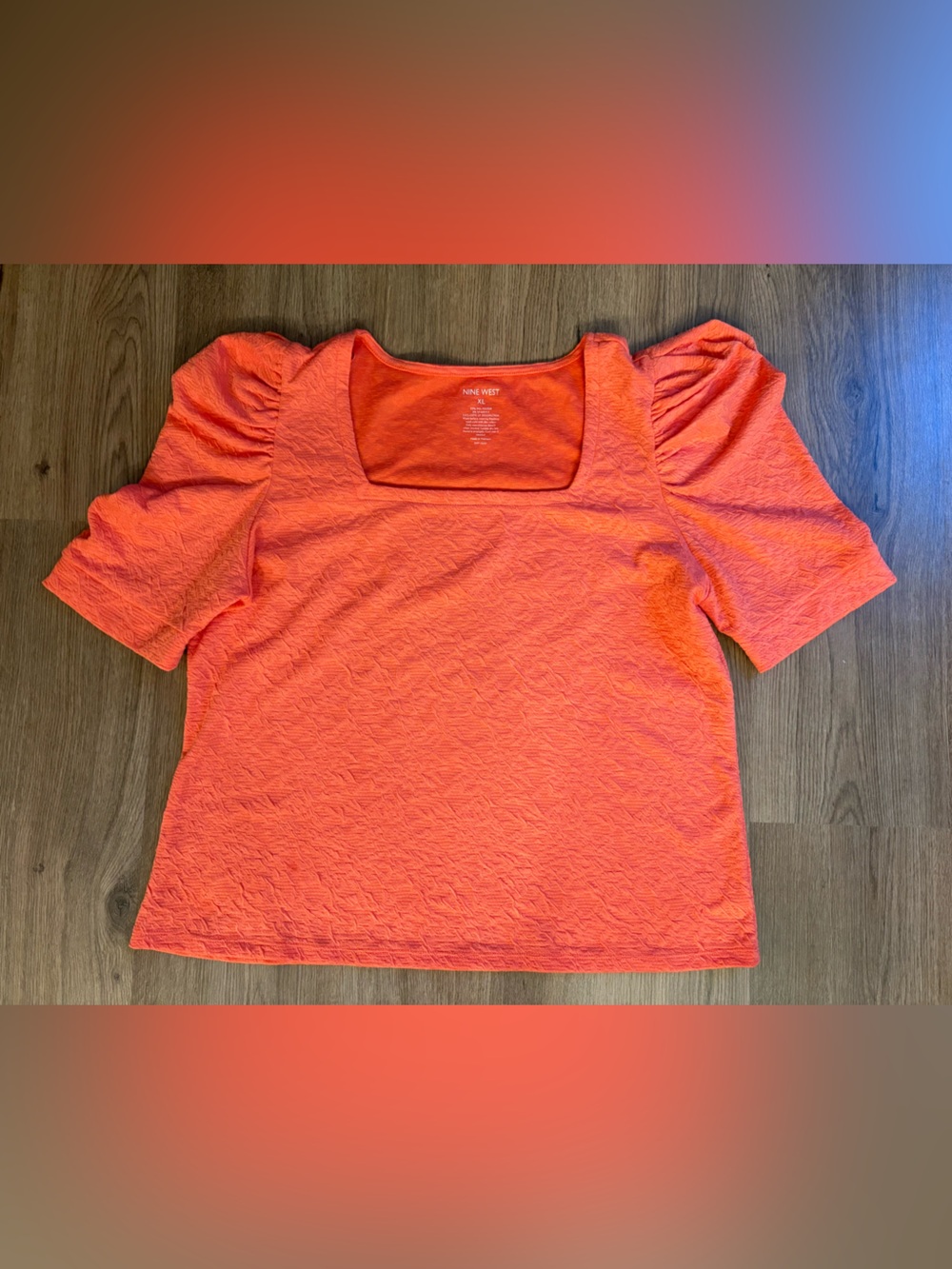 Nine West Orange Top Short Sleeve Size XL Puff Sleeve Soft Textured